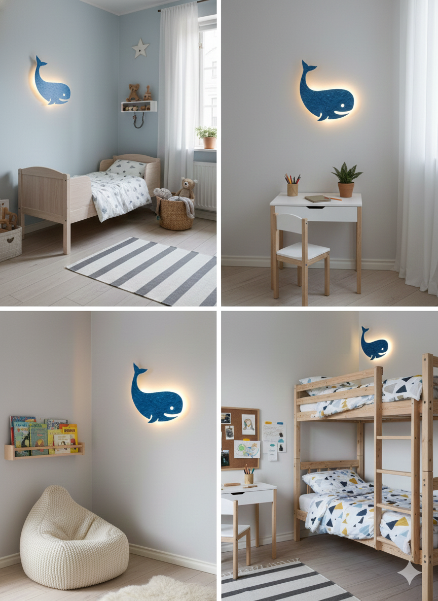 Sea collection - Whale Wall Lamp - Recycled HDPE wall art - Kids room Decor - Sustainable decor - Image 7